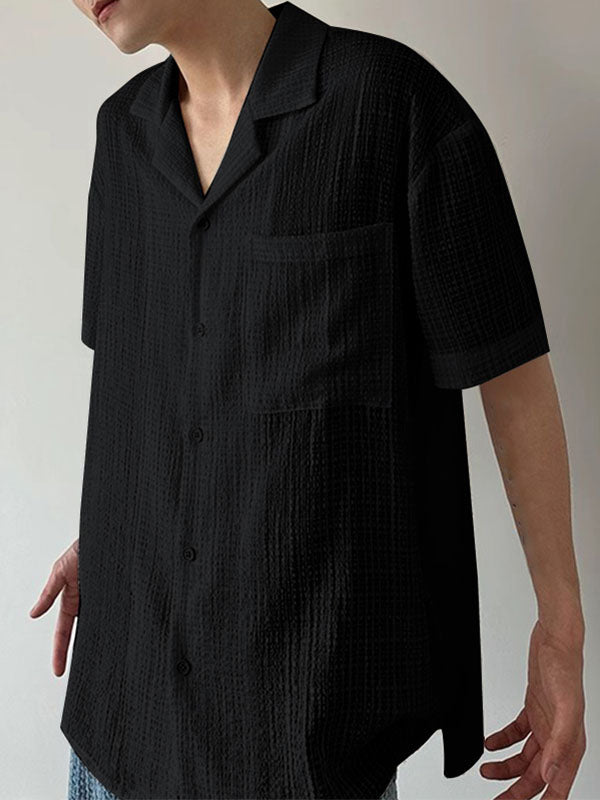 Mens Plaid Textured Short-Sleeve Shirt SKUL15390