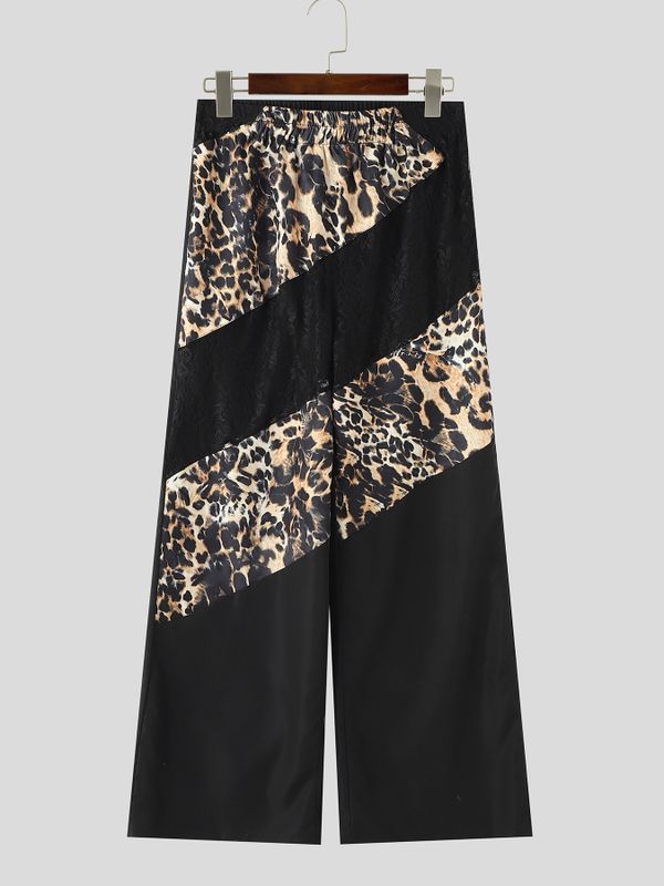 Men's Leopard Print Lace Wide-Leg Pant SKUL66102