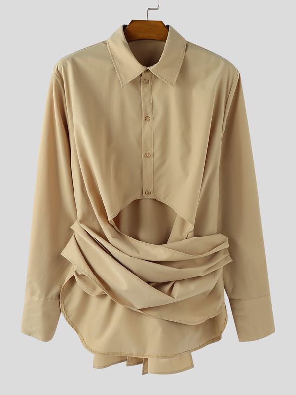 Men's Deconstructed Cinched Waist Long Sleeve Shirt SKUL39010