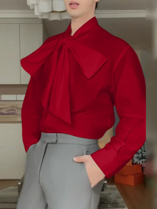 Men's Bow Tie Long Sleeve Shirt SKUL37606