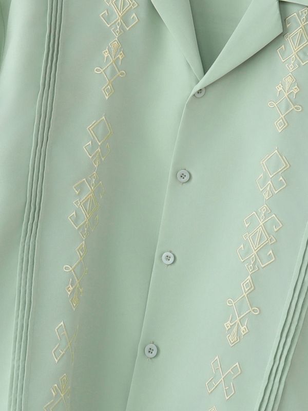 Men's Vintage Guayabera Cuban Collar Geometric Print Boxy Cropped Short Sleeve Shirt SKUL60213