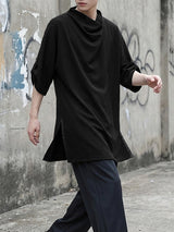 Men's Avant-Garde Draped Cowl Neck Longline T-shirt SKUL51078