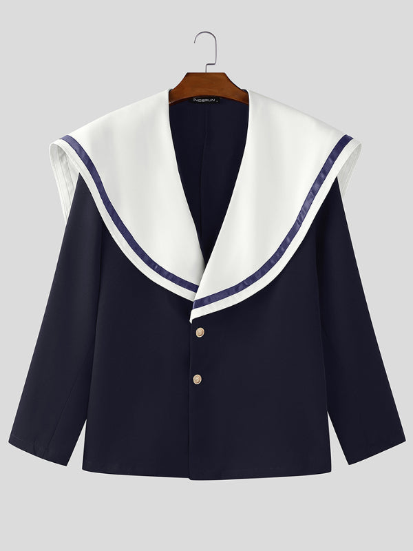 Men's Colorblock Sailor Collar Long Sleeve Jacket SKUL27430