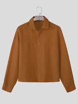 Men's Solid Color Textured Long Sleeve Shirt SKUL27289
