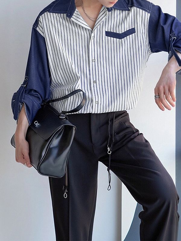 Men's Striped Color Block Long Sleeve Shirt SKUL36466