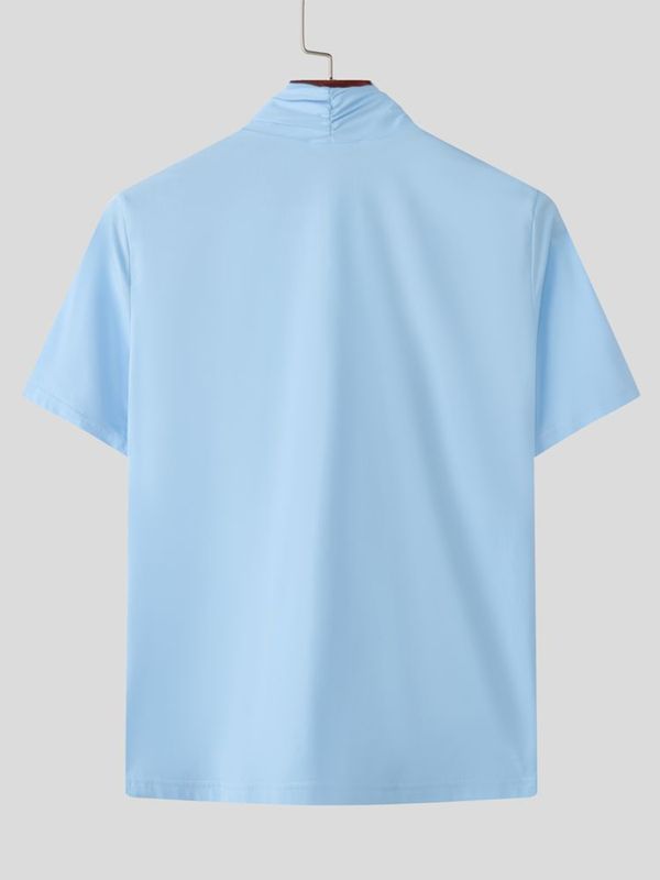 Men's Avant-Garde High Stretch Draped Ruched Cross Wrap Deep V-Neck Short Sleeve T-shirt SKUL61873