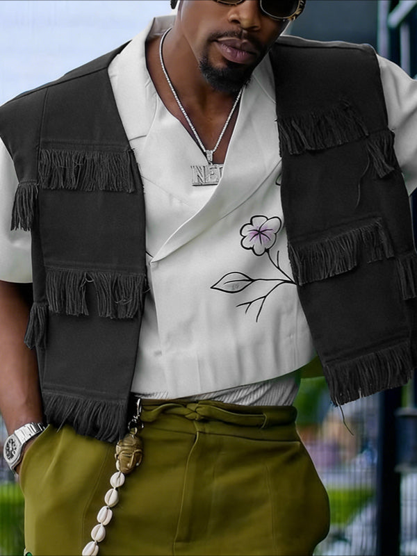 Men's Tassel Patchwork Cropped Waistcoat SKUL47917