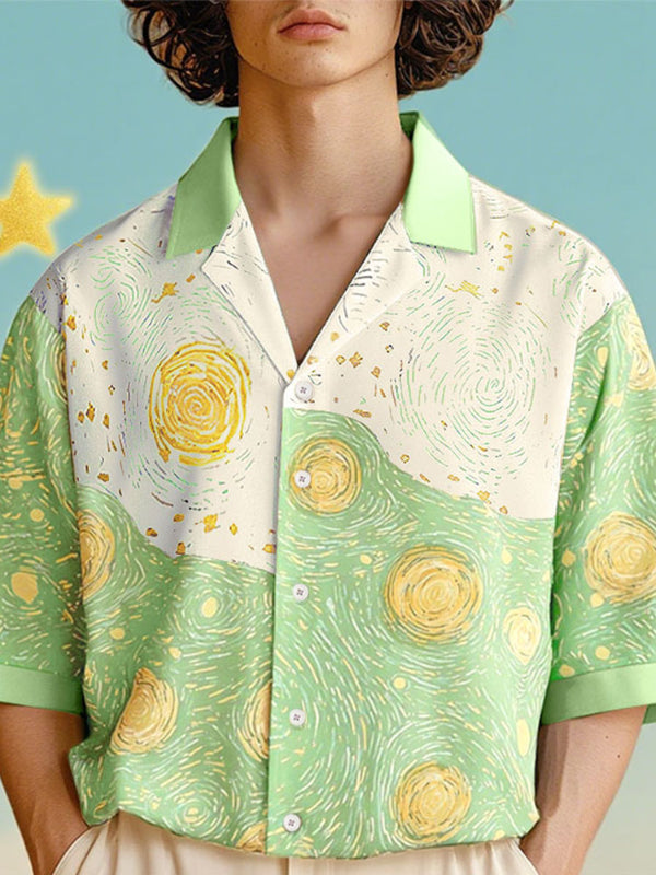 Men's Abstract Oil Painting Print Short Sleeve Shirt SKUL22786