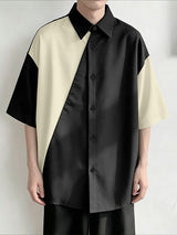 Men's Vintage Preppy Contrast Color Geometric Lapel Short Sleeve Shirt SKUL65873