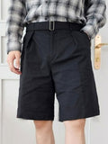 Mens Solid Pleated Buckle Waist Casual Shorts SKUK20431