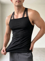 Men's Clean Fit Collarless Deep-V Snap Button Tank SKUL74871