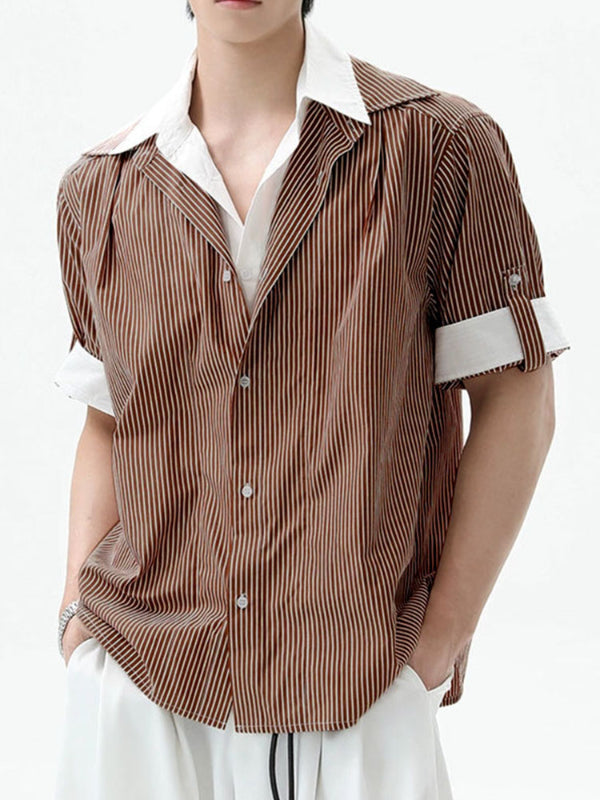 Men's Striped Colorblock Short Sleeve Shirt SKUL27367