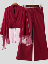 Men's Chiffon Flap Patchwork Cropped Two Pieces Outfit SKUL36612