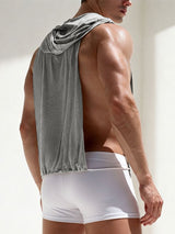 Men's Avant-Garde Resort Open Side Cutout Drawstring Hem Ribbed Sleeveless Hooded Tank SKUL78122