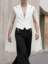 Men's Avant-Garde Runway Cropped Long Sheer Cape Waistcoat SKUL56322
