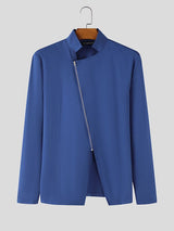 Men's Asymmetric Zipper Knit Slim Fit Long Sleeve T-shirt SKUL48013