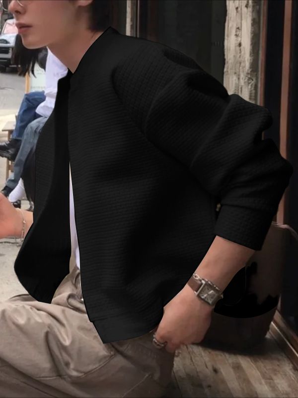 Men's Solid Color Textured Plaid Long Sleeve Jacket SKUL43874