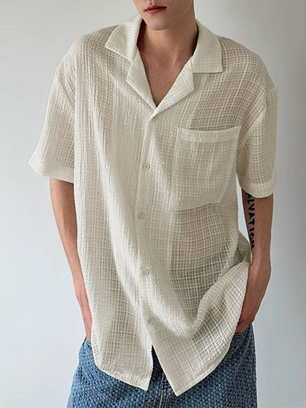 Mens Plaid Textured Short-Sleeve Shirt SKUL15390