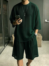 Men's Avant-Garde Sheer Aesthetic Casual Sheer Mesh Oversized Two Pieces Outfit SKUL68365