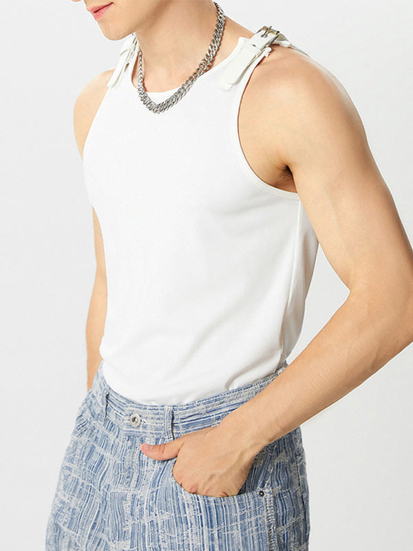 Mens Leather Shoulder Buckle Design Knitted Vest SKUJ20873