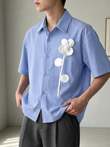 Men's Romantic Retro 3D Floral Applique Striped Boxy Short Sleeve Shirt SKUL77511