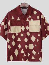 Men's Diamond Print Contrast Color Short Sleeve Shirt SKUL40099