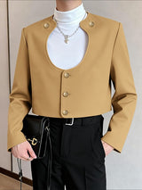 Men's Cut Out Design Metal Buckle Cropped Long Sleeve Blazer SKUL48622
