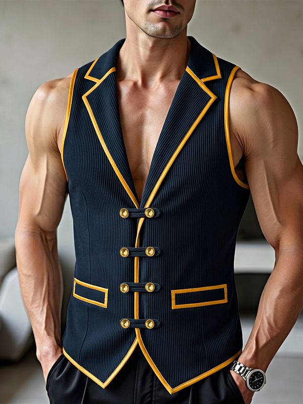 Men's Retro Aristocratic Contrast Trim Lapel Waistcoat SKUL76463