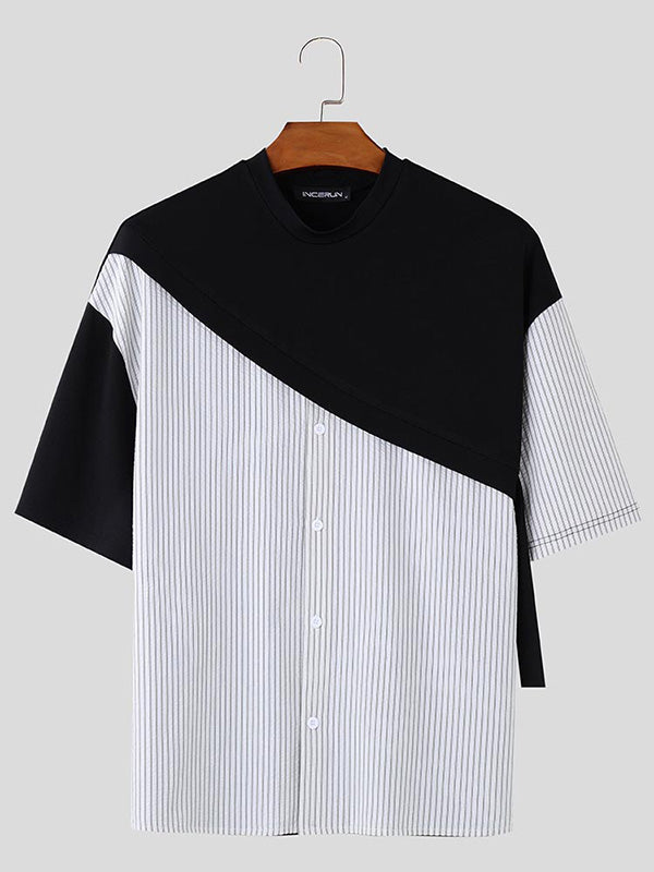 Mens Irregular Patchwork Striped Short Sleeve T-Shirt SKUK77015