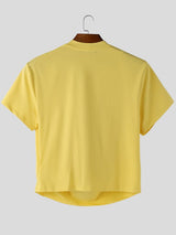 Men's Solid Color Draped Neck Cropped Short Sleeve T-shirt SKUL56615