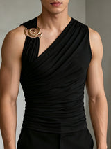 Men's Grecian Drape Asymmetric One-Shoulder Metal Spiral Ring Tank SKUL72438