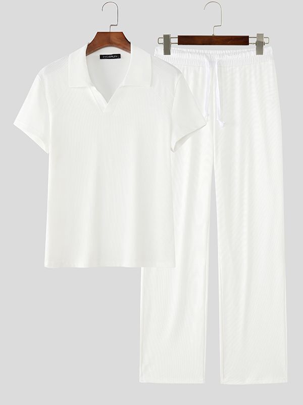 Men's Solid Color Textured Two Pieces Outfit SKUL38998