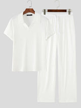 Men's Solid Color Textured Two Pieces Outfit SKUL38998