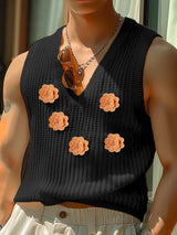 Mens 3D Floral Print V-Neck Sleeveless Tank SKUK68150