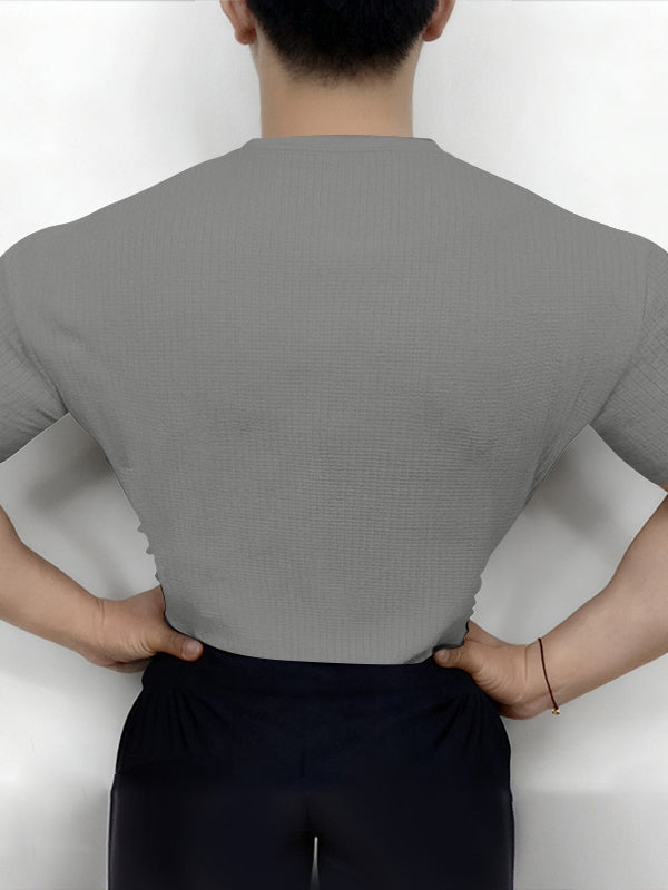 Men's Solid Color Textured Long Sleeve T-Shirt SKUL42541