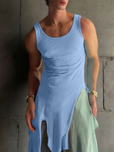 Men's Avant-Garde Asymmetrical High Side Slit Hem Longline Tank SKUL58771