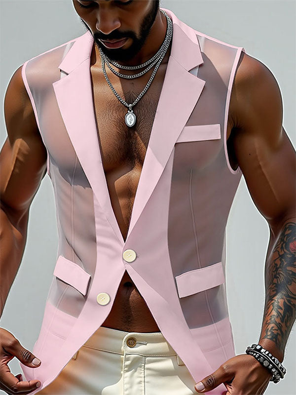 Men's Sheer Striped Casual Waistcoat SKUL19008