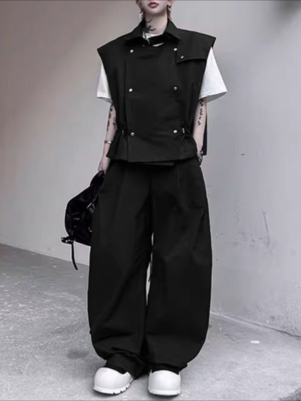 Men's Solid Lapel Drawstring Two Pieces Outfit SKUL31923