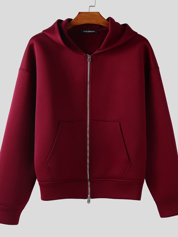 Men's Solid Color Zip Long Sleeve Hoodie SKUL36617