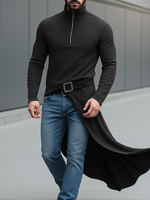 Men's Knit Long Hem High Neck Long Sleeve T-Shirt SKUL28187