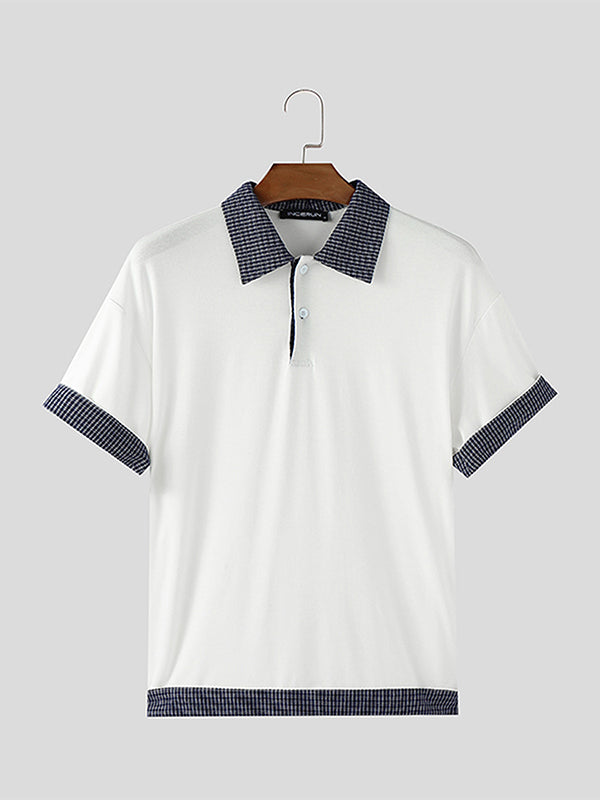 Mens Plaid Colorblock Short Sleeve Shirt SKUL10742