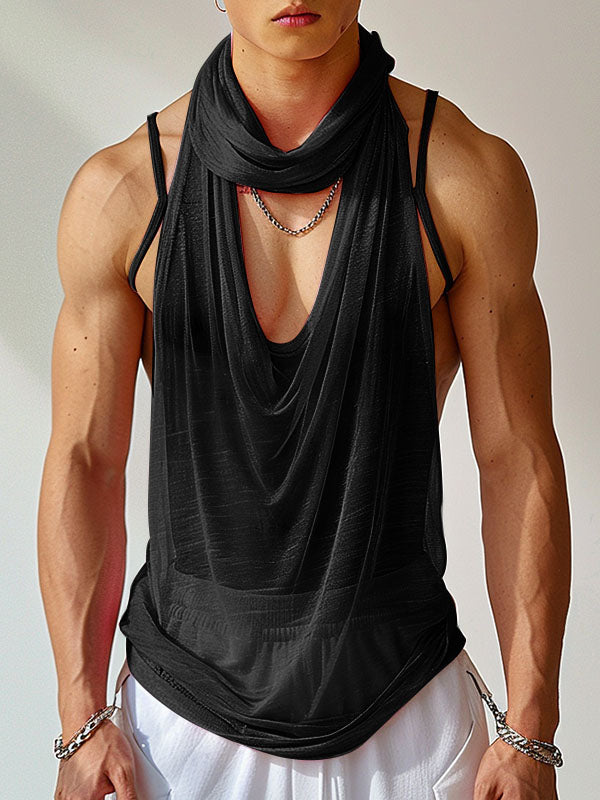 Mens Sexy Sheer Mesh Cowl Neck Tank SKUK71199