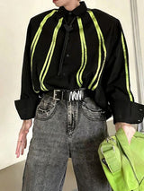 Men's Color Block Stripe Loose Long Sleeve Shirt SKUL36388