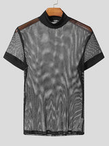 Mens Sheer Mesh Mock Neck Short Sleeve T-Shirt SKUL03161