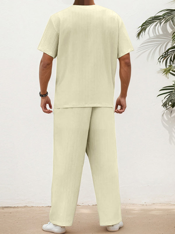 Mens Solid Color Textured Casual Two Pieces Outfit SKUL15627