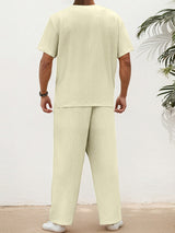 Mens Solid Color Textured Casual Two Pieces Outfit SKUL15627