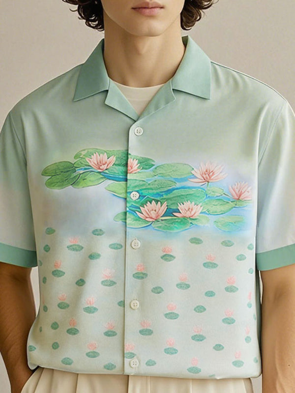 Men's Lotus Print Short Sleeve Shirt SKUL17013