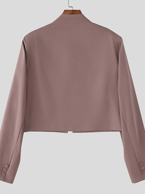 Men's Solid Color Half Zipper Stand Collar Cropped Blazer SKUL51062