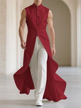 Men's Ruffled Hem Stand Collar Casual Waistcoat SKUL24564