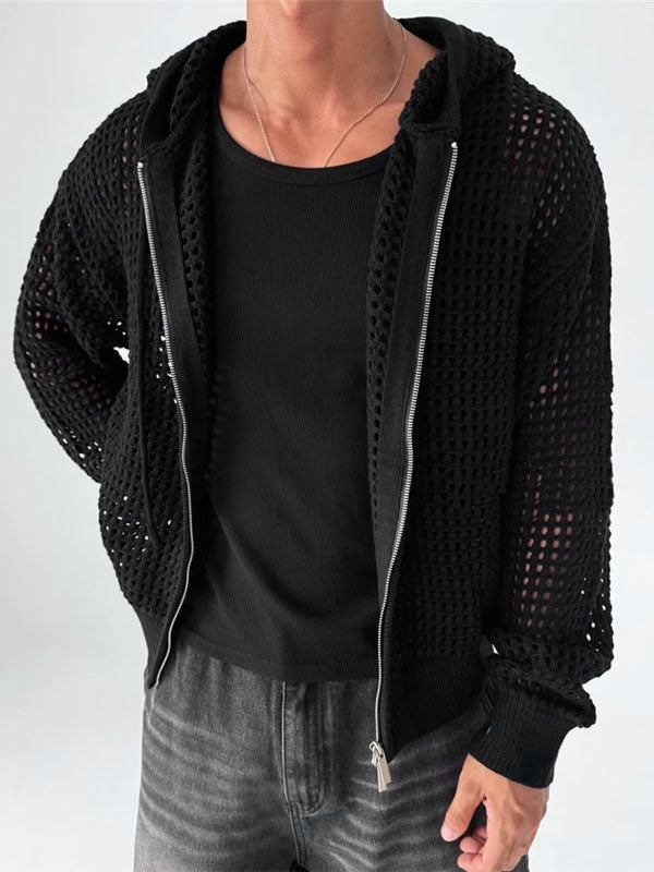 Mens Hollow Out Mesh Long Sleeve Cardigan SKUK80591